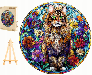 VEĽKÉ DREVENÉ PUZZLE 300 KUSOV MAINE COON VITRÁŽ V DREVENEJ KRABIČKE